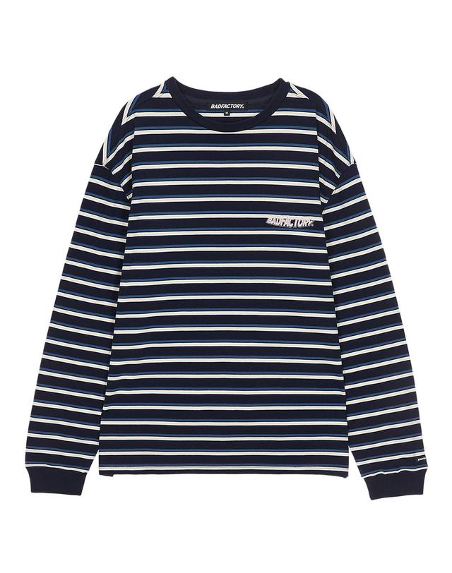 배드 팩토리 오발 로고 스트라이프 롱슬리브 티 네이비 (OVAL LOGO STRIPE L/S TEE NAVY) 착용컷