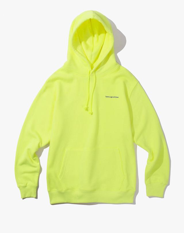 해브어굿타임 해브 어 굿 타임 Side Logo Pullover Hoodie - Neon Green / 후드 티셔츠 밝은 초록 착용컷