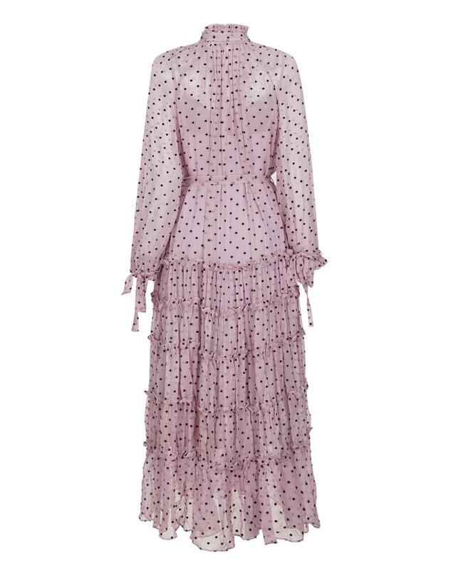 라움 짐머만 [ZIMMERMANN] 바이올렛 도트패턴 실크 긴팔원피스 밝은 바이올렛 착용컷