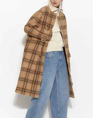 카멜 체크 울혼방 코트