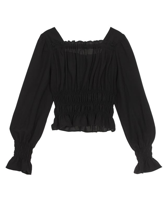 엠오엠씨키츠 세미 크롭 스모킹 블라우스 블랙 (SEMI CROP SMOKING BL BLACK) 착용컷