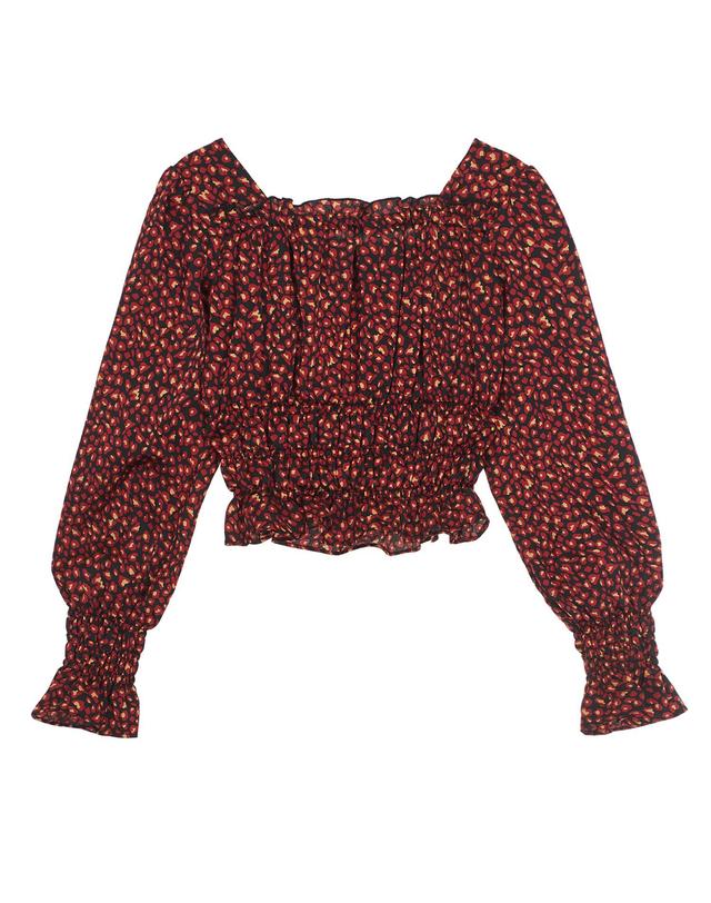 엠오엠씨키츠 세미 크롭 스모킹 블라우스 레오파드 (SEMI CROP SMOKING BL LEOPARD) 레드 착용컷