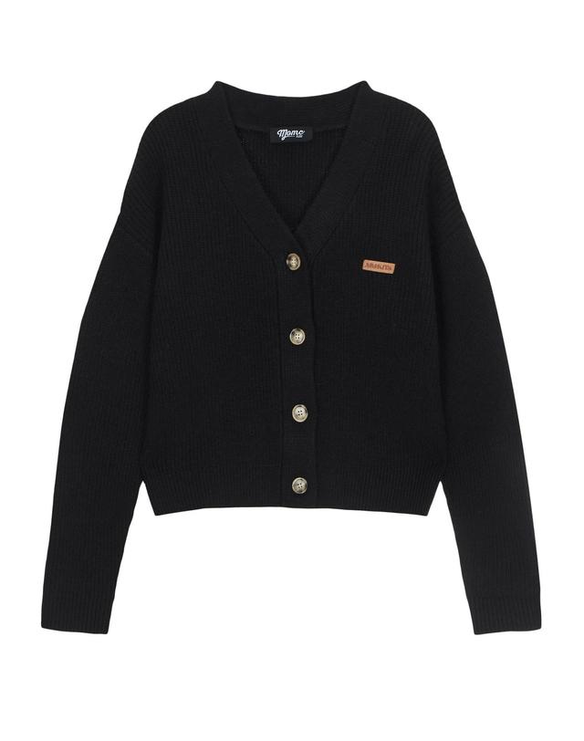 엠오엠씨키츠 로고 라벨 플레인 가디건 블랙 (LOGO LABEL PLAIN CARDIGAN BLACK) 착용컷