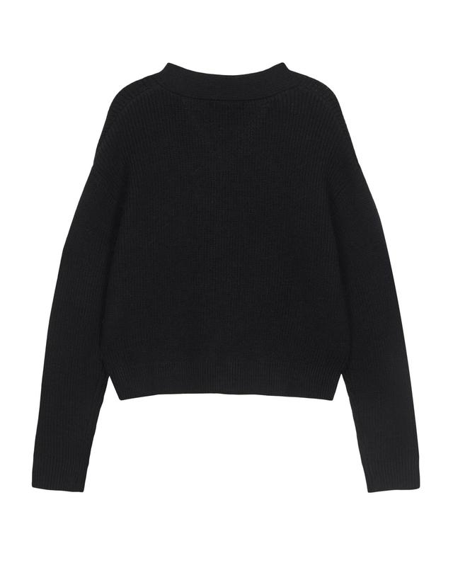 엠오엠씨키츠 로고 라벨 플레인 가디건 블랙 (LOGO LABEL PLAIN CARDIGAN BLACK) 착용컷