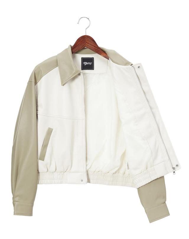 엠오엠씨키츠 에코 레더 재킷 베이지 (ECO LETHER JACKET BEIGE) 착용컷