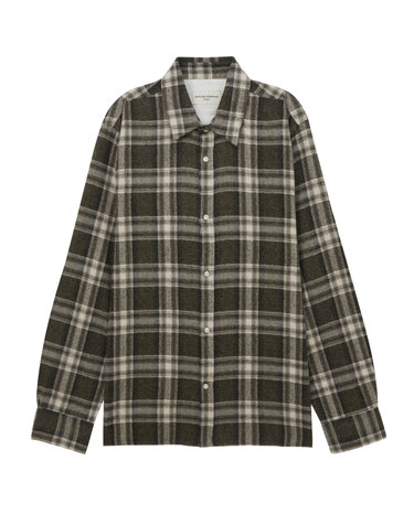 [OFFICINE GENERALE MEN] 그린 체크 면 긴팔캐주얼셔츠