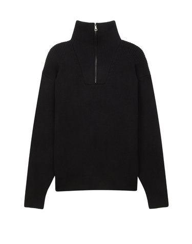 [OFFICINE GENERALE MEN] 블랙 단색 울 반집업니트