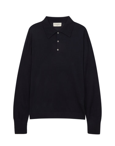 [OFFICINE GENERALE MEN] 네이비 단색 울 긴팔카라니트
