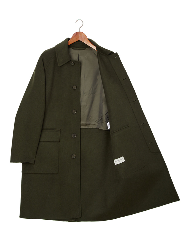 오피신 제네랄 남성 [OFFICINE GENERALE MEN] 그린 단색 울 코트 초록 착용컷