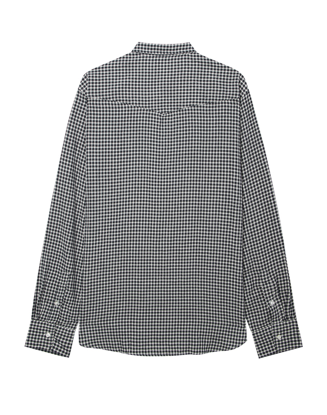 오피신 제네랄 남성 [OFFICINE GENERALE MEN] 블랙 체크 면혼방 긴팔캐주얼셔츠 착용컷