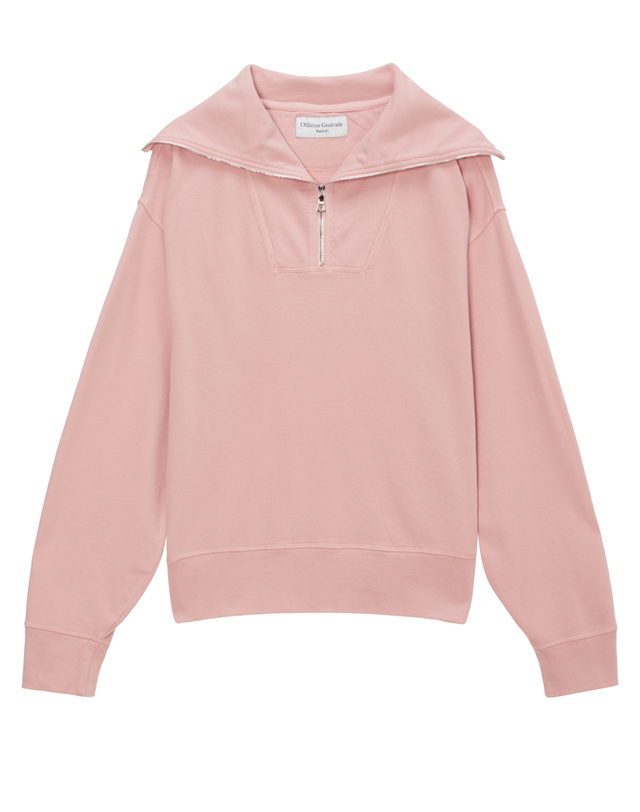 오피신 제네랄 여성 [클리어런스][OFFICINE GENERALE WOMEN] 핑크 단색 면 반집업티셔츠 밝은 핑크 착용컷
