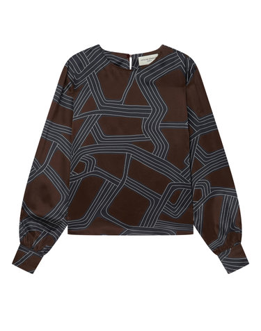 [OFFICINE GENERALE WOMEN] 네이비 패턴 실크 긴팔티셔츠
