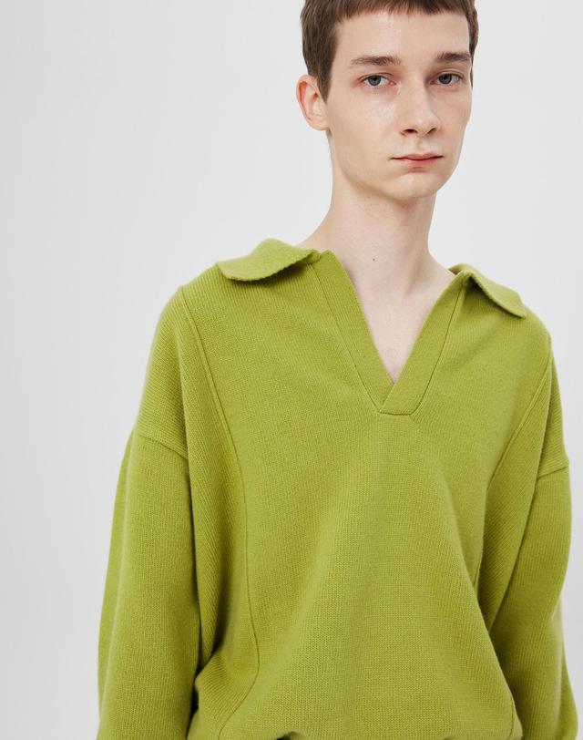 문선 UNISEX Pin Tuck Collar Knit/Forest 밝은 초록 착용컷