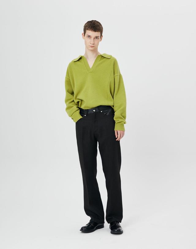 문선 UNISEX Pin Tuck Collar Knit/Forest 밝은 초록 착용컷