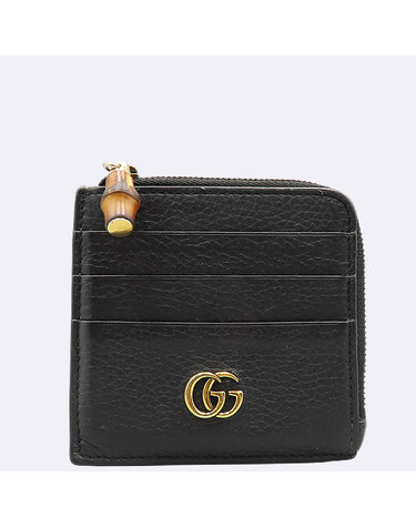 [중고]고이비토 구찌 739497 블랙 레더 GG 뱀부 지퍼 카드 케이스 지갑 K30179GU