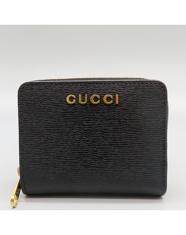 [중고]고이비토 구찌 772639 블랙 레더 GUCCI 금장 로고 스크립트 반지갑 K30512GU