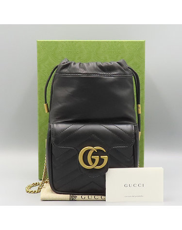 [중고]고이비토 구찌 746433 블랙 레더 GG 마몽 더블 G 메탈 장식 미니 체인 버킷백 K30582GU