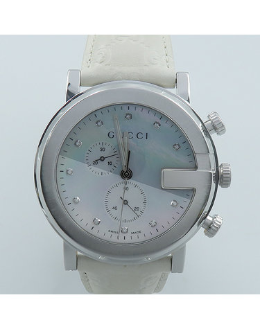[중고]고이비토 구찌 101M G-CHRONO(지-크로노) 11포인트 다이아 자개판 남여공용 가죽밴드 시계 K22418GU