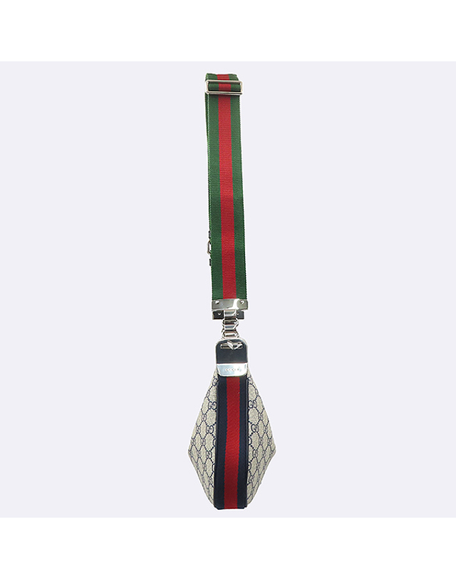 구찌 [중고명품] [중고]고이비토 구찌 (미사용) 699409 Attache(아따슈) 스몰 GG로고 PVC 네이비 레드 웹(Web) 트리밍 G 쉐입 후크 스몰 호보 숄더백 K27318GU 착용컷