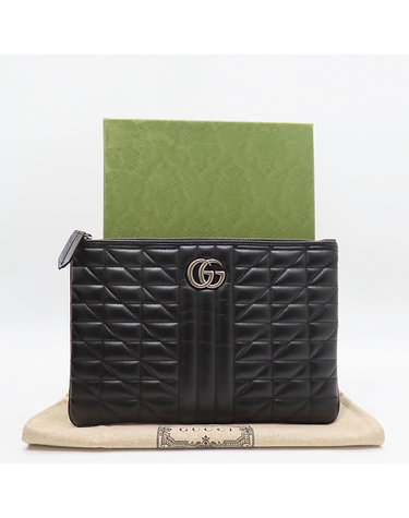 [중고]고이비토 구찌 525541 블랙 레더 GG Marmont(마몬트) 마틀라세 은장로고 클러치 K30612GU