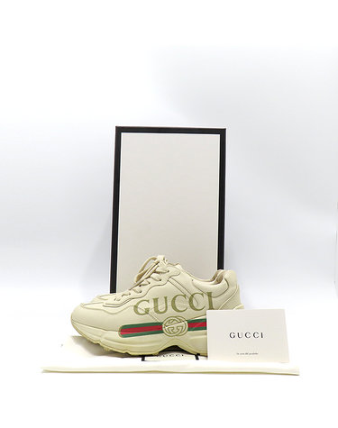 [중고]스미스마켓 구찌 528892 아이보리 레더 빈티지 GUCCI 로고 라이톤 여성용 스니커즈 - 35사이즈 K28176GU