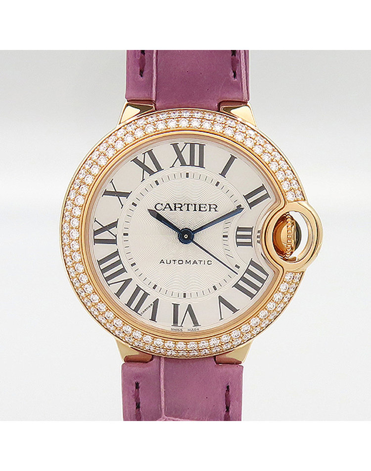 CARTIER 까르띠에 [중고] [중고명품] [중고]고이비토 까르띠에 WJBB0051 Ballon Bleu 발롱블루 18K 로즈 골드 금통 다이아 베젤 악어 가죽 밴드 오토매틱 33MM 여성용시계 60267wp