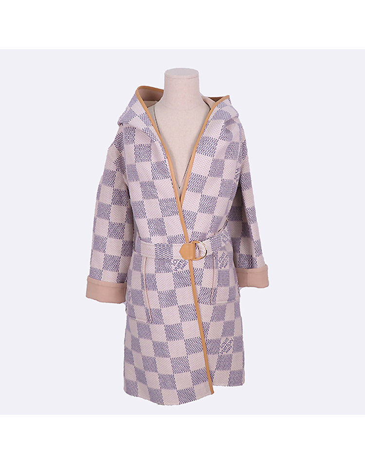 LOUIS VUITTON 루이비통 [중고]스미스마켓 루이비통 1A9L0S 아주르 다미에 캐시미어 혼방 후디드 리버서블 랩 코트  벨트 - 38사이즈 60349wp