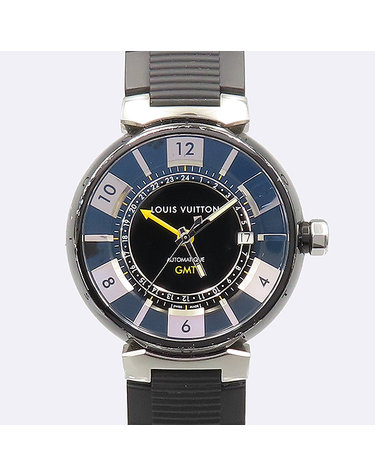 [중고]고이비토 루이비통 Q113K 블랙 땅부르 GMT 오토매틱  러버밴드 시계 K42258LV