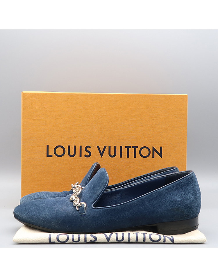 LOUIS VUITTON 루이비통 [중고] [중고명품] [중고]스미스마켓 루이비통 블루 컬러 스웨이드 체인 장식 어퍼 케이스 플랫 여성용 로퍼 - 235MM K41372LV CJ79XX09569