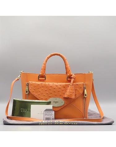 [중고]고이비토 멀버리 HH1660 Bright Apricot컬러 오스트리치 레더 혼방 WILLOW(윌로우) 스몰 토트백 + 숄더스트랩 2WAY K1653MURY