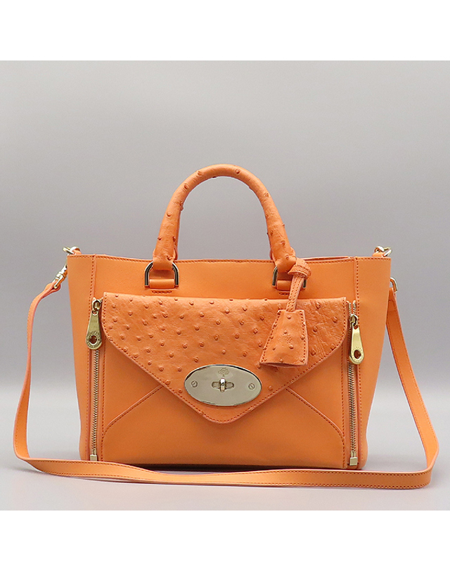 멀버리 [중고명품] [중고]고이비토 멀버리 HH1660 Bright Apricot컬러 오스트리치 레더 혼방 WILLOW(윌로우) 스몰 토트백 + 숄더스트랩 2WAY K1653MURY 착용컷