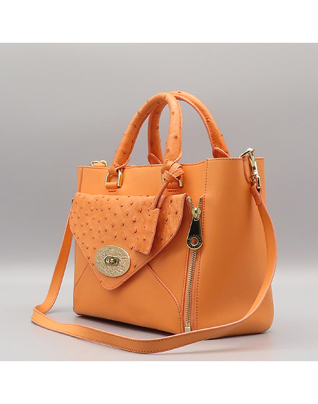 멀버리 [중고명품] [중고]고이비토 멀버리 HH1660 Bright Apricot컬러 오스트리치 레더 혼방 WILLOW(윌로우) 스몰 토트백 + 숄더스트랩 2WAY K1653MURY 착용컷