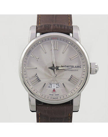 [중고]고이비토 몽블랑 7102 실버 다이얼 42MM 로마 인덱스 스타 데이트 시스루백 오토매틱 가죽밴드 남성용 시계 K1982MO