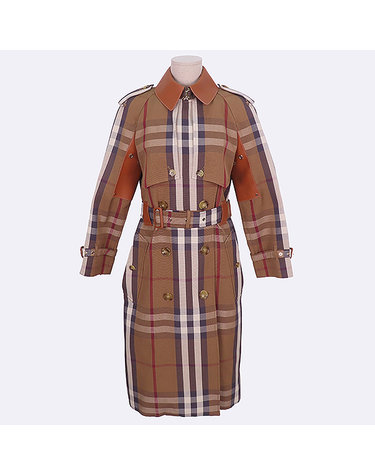 [중고]스미스마켓 버버리 BURBERRY(버버리) 8037236 클래식 체크 레더 트리밍 레인햄 RAINHAM 여성용 트렌치 코트 - 36사이즈 K9923BU