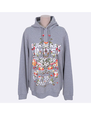 [중고]스미스마켓 버버리 BURBERRY(버버리) 8037542 그레이 컬러 플로랄 로고 패턴 남성용 후드 티셔츠 - M사이즈 K9925BU