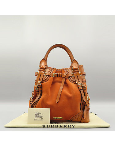 [중고]고이비토 버버리 3818712 레드브라운 레더 스웨이드 프로썸 토트백 K7586BU