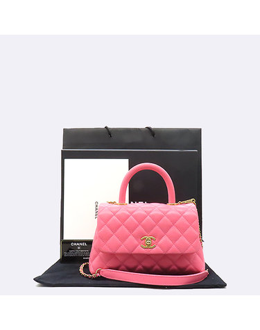 [중고]고이비토 샤넬 A92990 핑크 캐비어 코코핸들 금장 스몰 사이즈 플랩 토트백 + 체인 스트랩 2WAY 60938wp