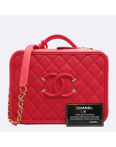 [중고]고이비토 샤넬 A93344 레드 캐비어스킨 CC Filigree Vanity Case 필리그리 베니티 케이스 라지 금장 코스메틱 토트백 + 숄더스트랩 2WAY K16241CH