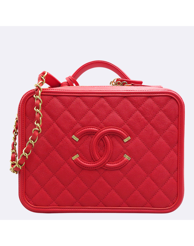 샤넬 [중고명품] [중고]고이비토 샤넬 A93344 레드 캐비어스킨 CC Filigree Vanity Case 필리그리 베니티 케이스 라지 금장 코스메틱 토트백 + 숄더스트랩 2WAY K16241CH 착용컷