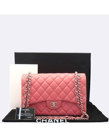 [중고]고이비토 샤넬 A58600 핑크 컬러 클래식 램스킨 점보 L 라지 사이즈 은장 체인 플랩 숄더백 K17184CH