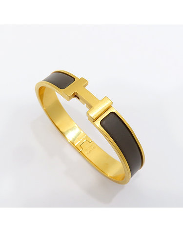 [중고]고이비토 에르메스 CLIC(클릭) 아슈 그레이 금장 GM 뱅글 팔찌 K6027H