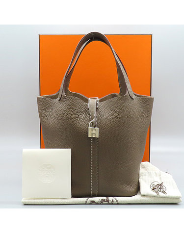 [중고]고이비토 에르메스 SAC PICOTIN LOCK (삭 피코탄 락) 에토프 컬러 끌레망스 레더 은장 피코탄 22 토트백 61149wp