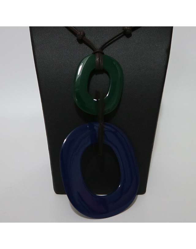 에르메스 [중고명품] [중고]고이비토 에르메스 KARA(카라) BOIS LAQUE 블루 / 그린 호른 팬던트 목걸이 K3755H 착용컷