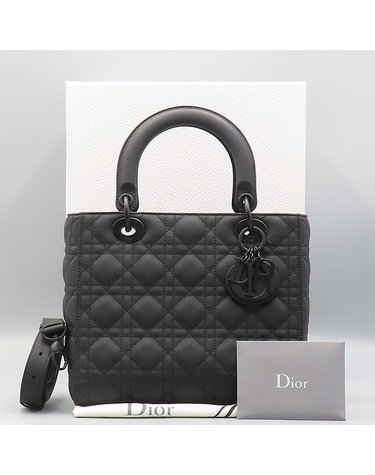 [중고]고이비토 디올 M0565SLOI 블랙 까나쥬 매트 레더 Lady Dior 레이디 디올 미디엄 토트백 + 숄더스트랩 2WAY K4700CD