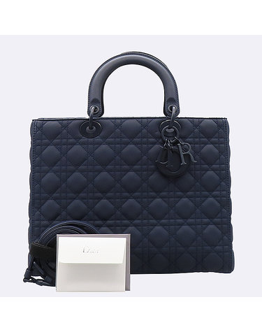 [중고]고이비토 디올 M0566SLOI M858 매트 네이비 레더 LADY DIOR (레이디 디올) 라지 토트백 + 숄더스트랩 2WAY K5264CD