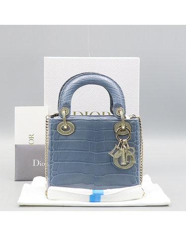 [중고]고이비토 디올 M505SOAYC 49EU 데님 멀티컬러 악어 LADY DIOR 레이디 디올 미니 스톤 장식 디테일 토트백 + 체인스트랩 2WAY K3773CD