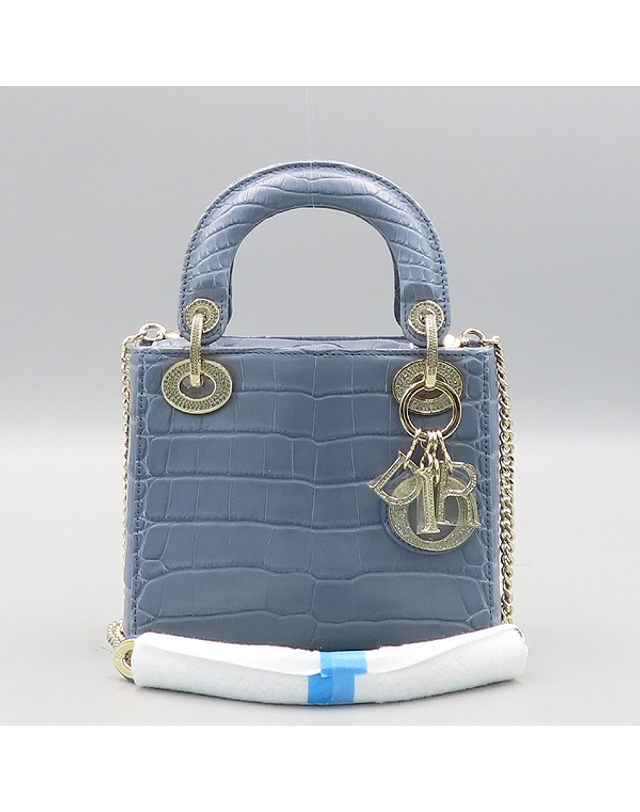 디올 [중고명품] [중고]고이비토 디올 M505SOAYC 49EU 데님 멀티컬러 악어 LADY DIOR 레이디 디올 미니 스톤 장식 디테일 토트백 + 체인스트랩 2WAY K3773CD 착용컷