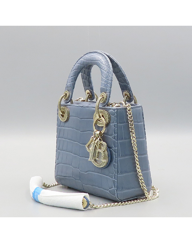 디올 [중고명품] [중고]고이비토 디올 M505SOAYC 49EU 데님 멀티컬러 악어 LADY DIOR 레이디 디올 미니 스톤 장식 디테일 토트백 + 체인스트랩 2WAY K3773CD 착용컷