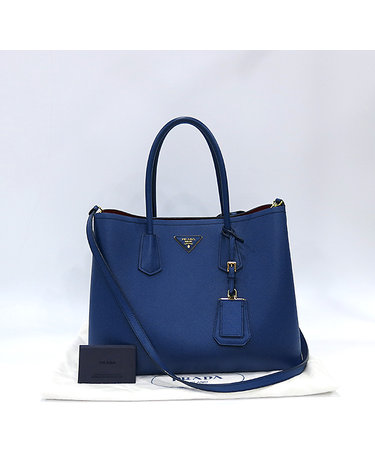 [중고]고이비토 프라다 B2756T SAFFIANO CUIR 블루 사피아노 두블레 금장로고 토트백 + 숄더스트랩 K7920P