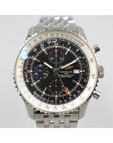 [중고]고이비토 브라이틀링 A2432212 B726 NAVITIMER (네비타이머) WORLD (월드) GMT 46MM 오토매틱 크로노그래프 스틸밴드 남성용 시계 K0385BRT